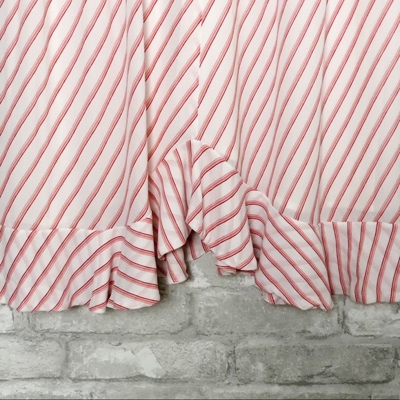 Ann Taylor LOFT Barbiecore Pink White Striped Ruffle Skirt 4 - Picture 5 of 14